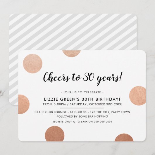 30TH BIRTHDAY PARTY stijlvolle rozen gouden polka  Kaart (Voorkant / Achterkant)