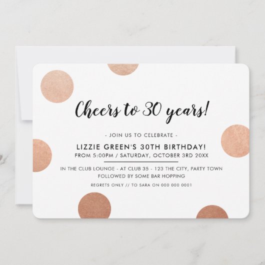 30TH BIRTHDAY PARTY stijlvolle rozen gouden polka  Kaart (Voorkant)