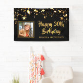 30th Birthday Photo Black Gold Stars Personalized Spandoek (Insitu)