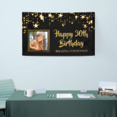 30th Birthday Photo Black Gold Stars Personalized Spandoek (Beurs)