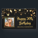 30th Birthday Photo Black Gold Stars Personalized Spandoek<br><div class="desc">Honor the 30-year-old and welcome your party guests with this black and gold themed banner with gold stars and HAPPY 30TH BIRTHDAY in a modern, brush script font and personalized with their name. The title is editable to change to any age birthday. PHOTO TIP: For fastest/best results, choose a photo...</div>