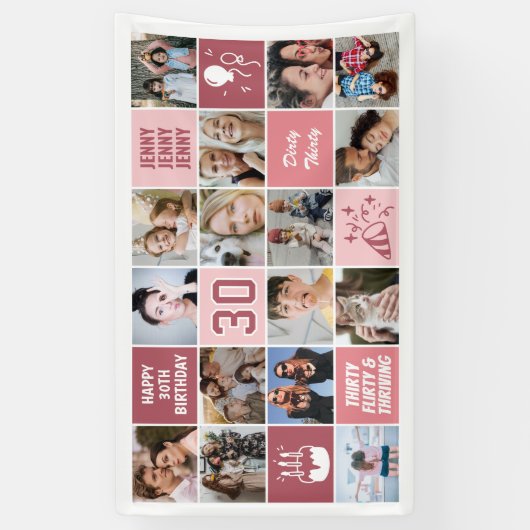 30th Birthday Photo Collage Custom Coral Pink Spandoek (Verticaal)