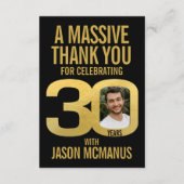 30th birthday photo thanks black and gold  bedankkaart (Voorkant)