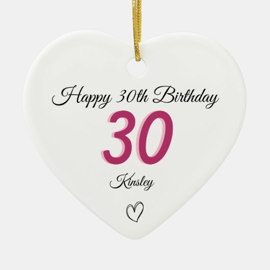 30th Birthday pink Shadow Monogram heart Keramisch Ornament (Voorkant)