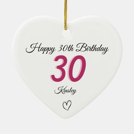 30th Birthday pink Shadow Monogram heart Keramisch Ornament (Achterkant)
