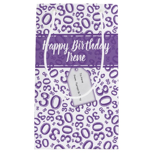 30th Birthday Random Number Pattern Purple/White Klein Cadeauzakje (Voorkant)