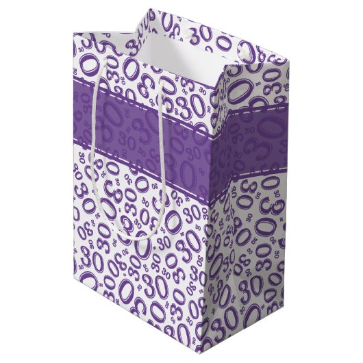 30th Birthday Random Number Pattern Purple/White Medium Cadeauzakje (Achterkant Gekanteld)
