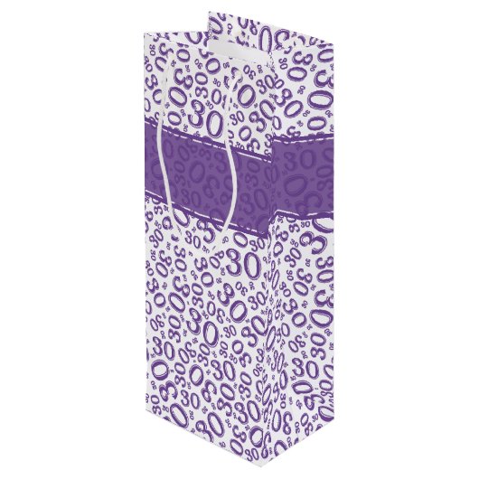 30th Birthday Random Number Pattern Purple/White Wijn Cadeautas (Achterkant Gekanteld)