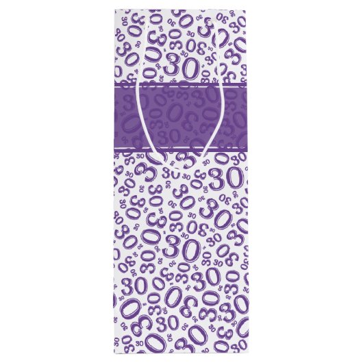 30th Birthday Random Number Pattern Purple/White Wijn Cadeautas (Achterkant)