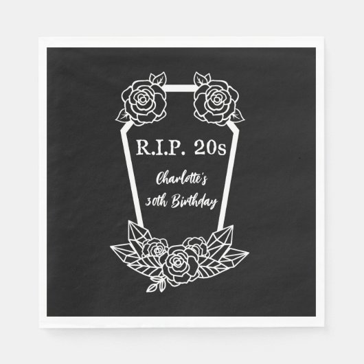 30th Birthday Rip 20s Black Rozen Coffin Party Servet (Voorkant)