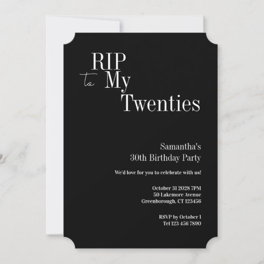 30th Birthday RIP Twenties Party Black and White Kaart (Voorkant)