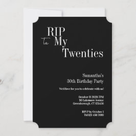 30th Birthday RIP Twenties Party Black and White Kaart