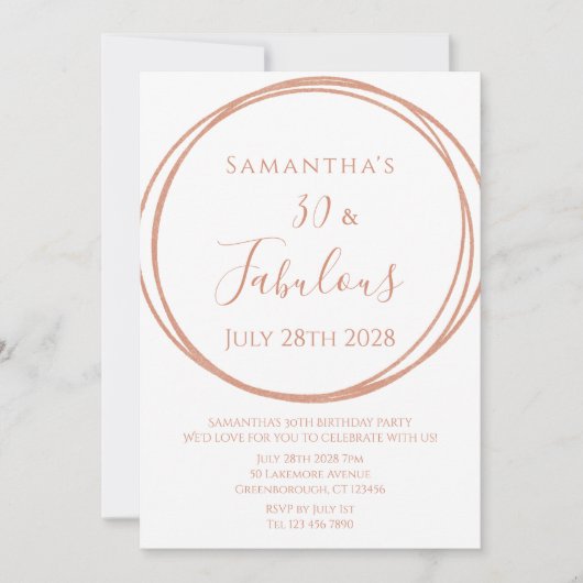 30th Birthday Rose Gold Minimal Birthday Kaart (Voorkant)