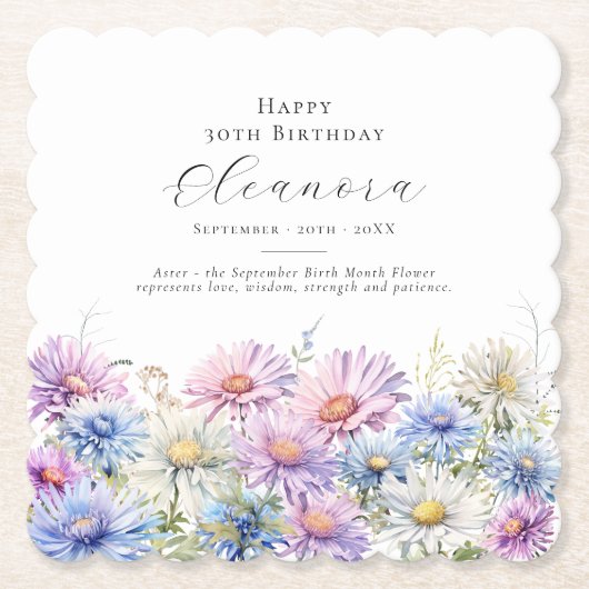 30th Birthday September Birth Flower Custom Kartonnen Onderzetters (Voorkant)