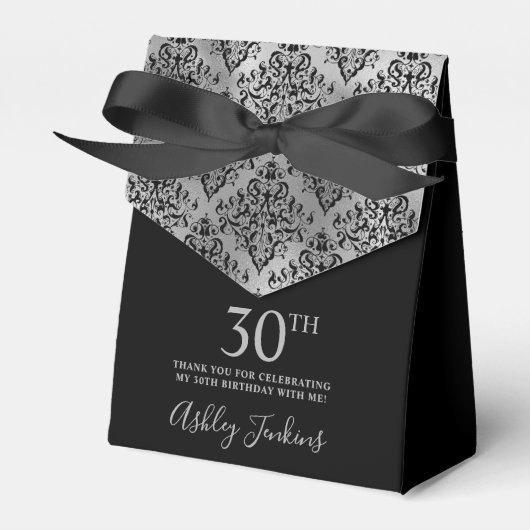 30th Birthday Silver Damask Thank You Bedankdoosjes (Voorkant Zijde)