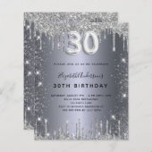 30th birthday silver glitter uitnodiging (Voorkant / Achterkant)