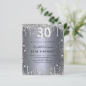 30th birthday silver glitter uitnodiging (Staand voorkant)