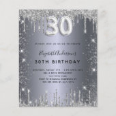 30th birthday silver glitter uitnodiging (Voorkant)