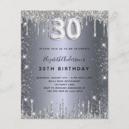 30th birthday silver glitter uitnodiging