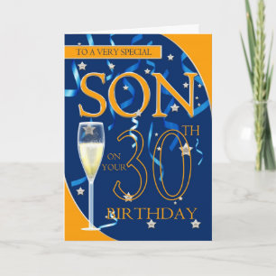 30th Birthday Son - Champagne Glass Kaart