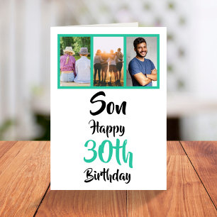 30th Birthday Son Green Modern Photo Collage Kaart