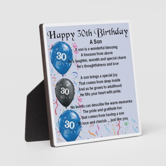 30th Birthday Son Poem Plaque Fotoplaat (Voorkant)