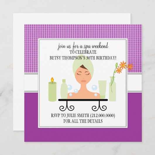 30th Birthday Spa Weekend Getaway Invitation Kaart (Voorkant / Achterkant)
