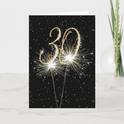 30th Birthday Sparkler op zwart Kaart (Voorkant)