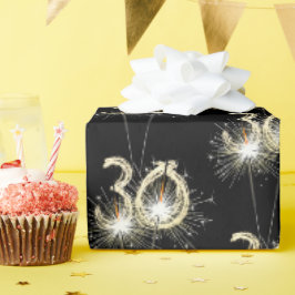 30th Birthday Sparklers on Black Cadeaupapier