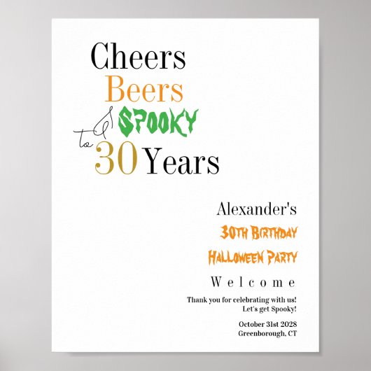 30th Birthday Spooky Halloween Party Welcome Poster (Voorkant)