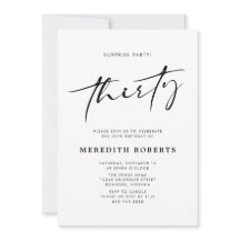 30th Birthday Surprise Party Chic Modern Script