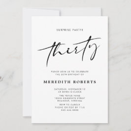 30th Birthday Surprise Party Chic Modern Script Kaart