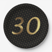 30th Birthday Wedding Jubileum Black and Gold Papieren Bordje (Voorkant)