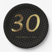 30th Birthday Wedding Jubileum Black and Gold Papieren Bordje (Voorkant)