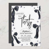 30th Black White Bow Birthday Party Kaart (Voorkant / Achterkant)