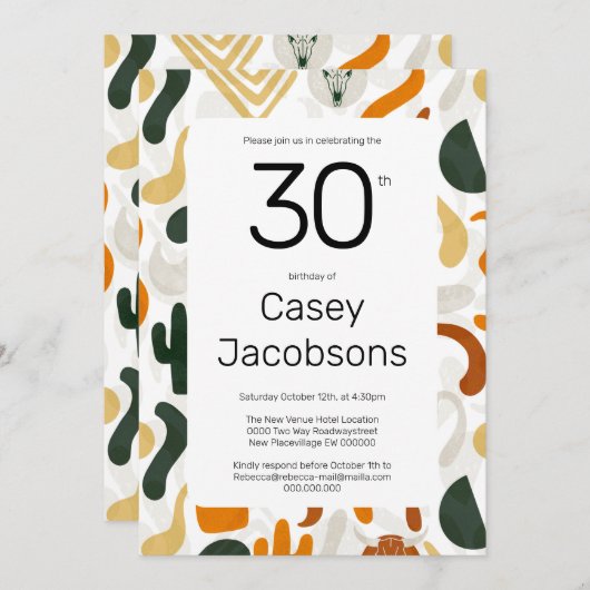 30th Boho western Cowboy Buffalo Cactus Modern Kaart (Voorkant / Achterkant)