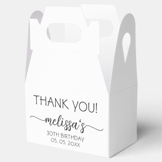 30th of Any Age Birthday White Calligraphy Script Bedankdoosjes (Geopend)
