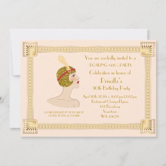 30th of any,Birthday Party woman,Gatsby,goudroze Kaart (Voorkant)