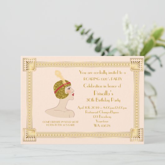 30th of any,Birthday Party woman,Gatsby,goudroze Kaart (Staand voorkant)
