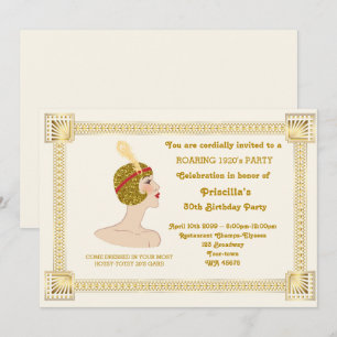 30th of any,Birthday Party women,Gatsby,Gold white Kaart