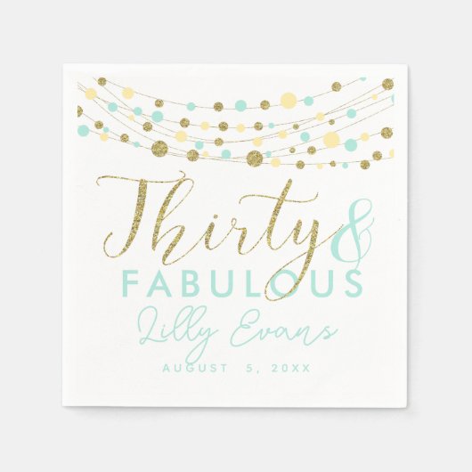 30th partij papier servet decoratie, glitter blauw (Voorkant)