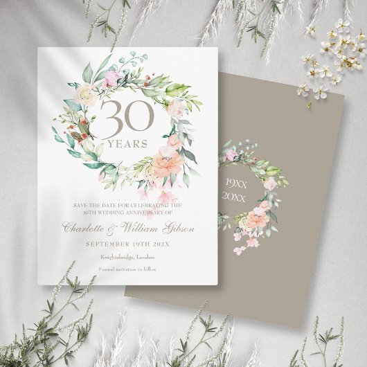 30th Pearl Jubileum Save the Date Rozen Floral Aankondigingskaart