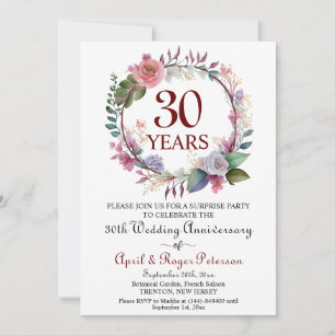 30th Pearl Surprise Wedding Jubileum Floral Kaart