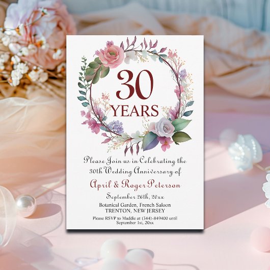 30th Pearl Wedding Jubileum Bloemen Kaart