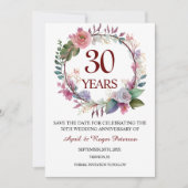 30th Pearl Wedding Jubileum Bloemen Save The Date (Voorkant)