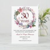 30th Pearl Wedding Jubileum Bloemen Save The Date (Staand voorkant)
