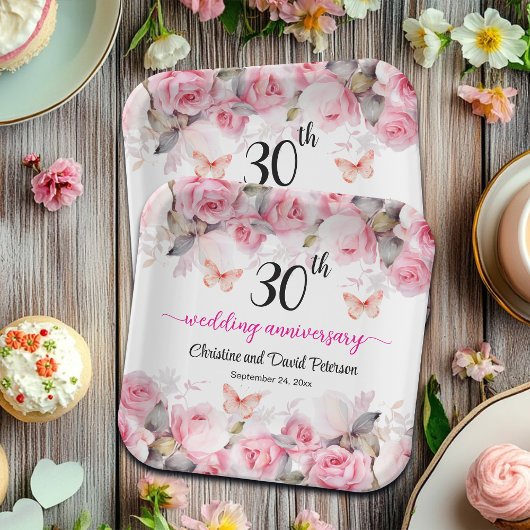 30th Pearl Wedding Jubileum Blush Rozen Papieren Bordje