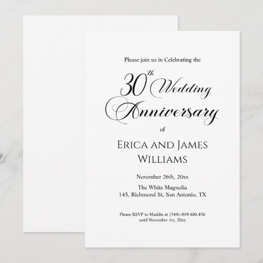 30th Pearl Wedding Jubileum Elegant Script Kaart (Voorkant / Achterkant)