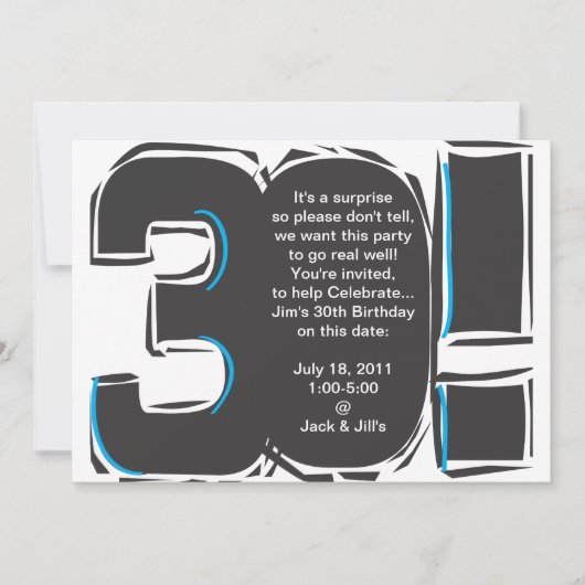 30th SImple Birthday Invite Kaart (Voorkant)