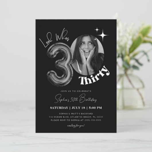 30th Thirty Birthday Zwart Mannen Vrouwen Foto Kaart (Staand voorkant)